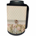 3dRose Beverly Turner Heart Design - Gold Heart with Pearl on Lace Ribbon on Lace and Flowers Look - Can Cooler Bottle Wrap (cc_254478)