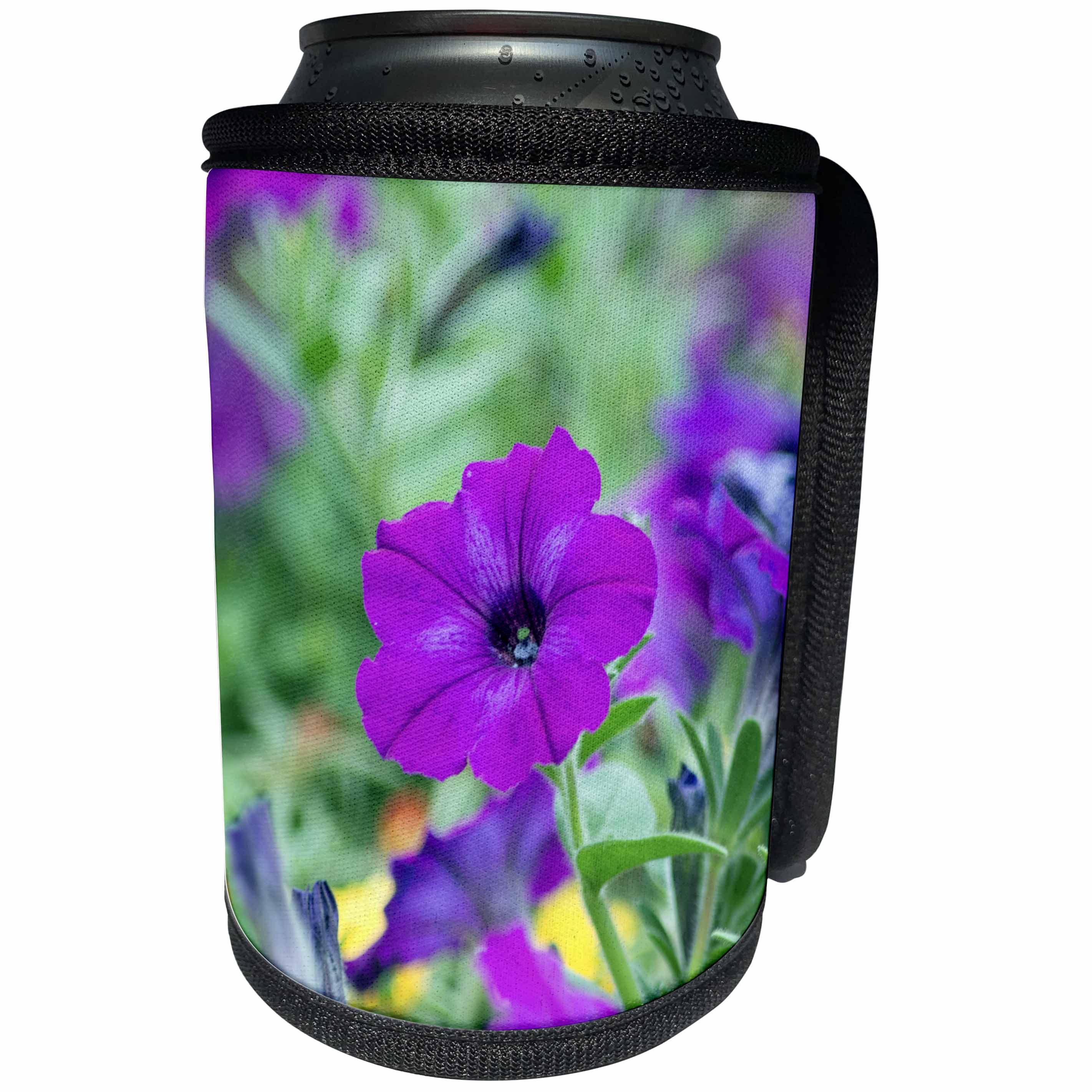 3dRose Beverly Turner Flora Photography - Plum Purple Petunia in the Garden - Can Cooler Bottle Wrap (cc_254481)