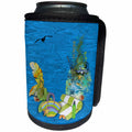 3dRose Beverly Turner At the Beach - Collage of Beach Stuff, Seahorse, Starfish, Seagull, Starfish, Towel - Can Cooler Bottle Wrap (cc_254489)