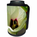 3dRose Beverly Turner Flora Photography - Okra Flower, Pastel Yellow and Maroon Center, Close up - Can Cooler Bottle Wrap (cc_254492)