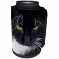 3dRose Beverly Turner Cat Photography - Extra Close up of Black and White Cat, Golden Eyes, White, Whiskers - Can Cooler Bottle Wrap (cc_254504)