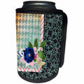 3dRose Beverly Turner Flora Design - Big Blue, Pink Flower, Butterfly on Diamonds and Circles - Can Cooler Bottle Wrap (cc_254515)
