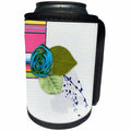 3dRose Beverly Turner Flora Design - Blue Cloth Rose, with Green Leaves on White and Blue Graphic Paper - Can Cooler Bottle Wrap (cc_254519)