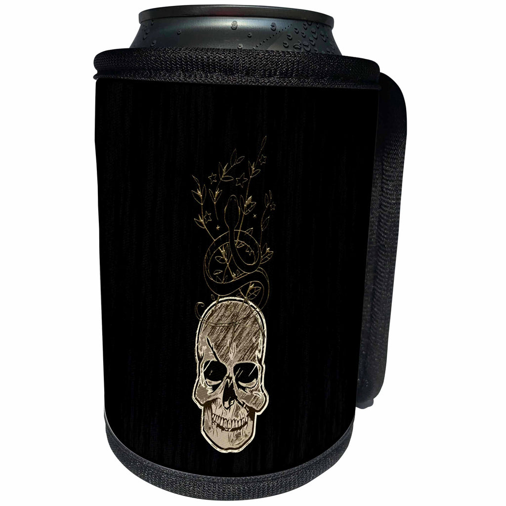 3dRose Beverly Turner Halloween Design - Skull, Vines, and Snakes - Can Cooler Bottle Wrap (cc_254539)