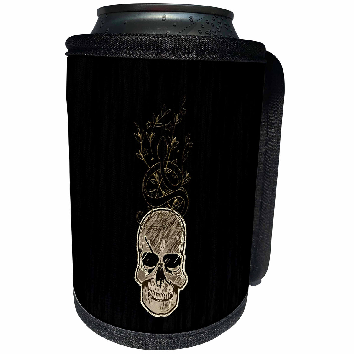 3dRose Beverly Turner Halloween Design - Skull, Vines, and Snakes - Can Cooler Bottle Wrap (cc_254539)
