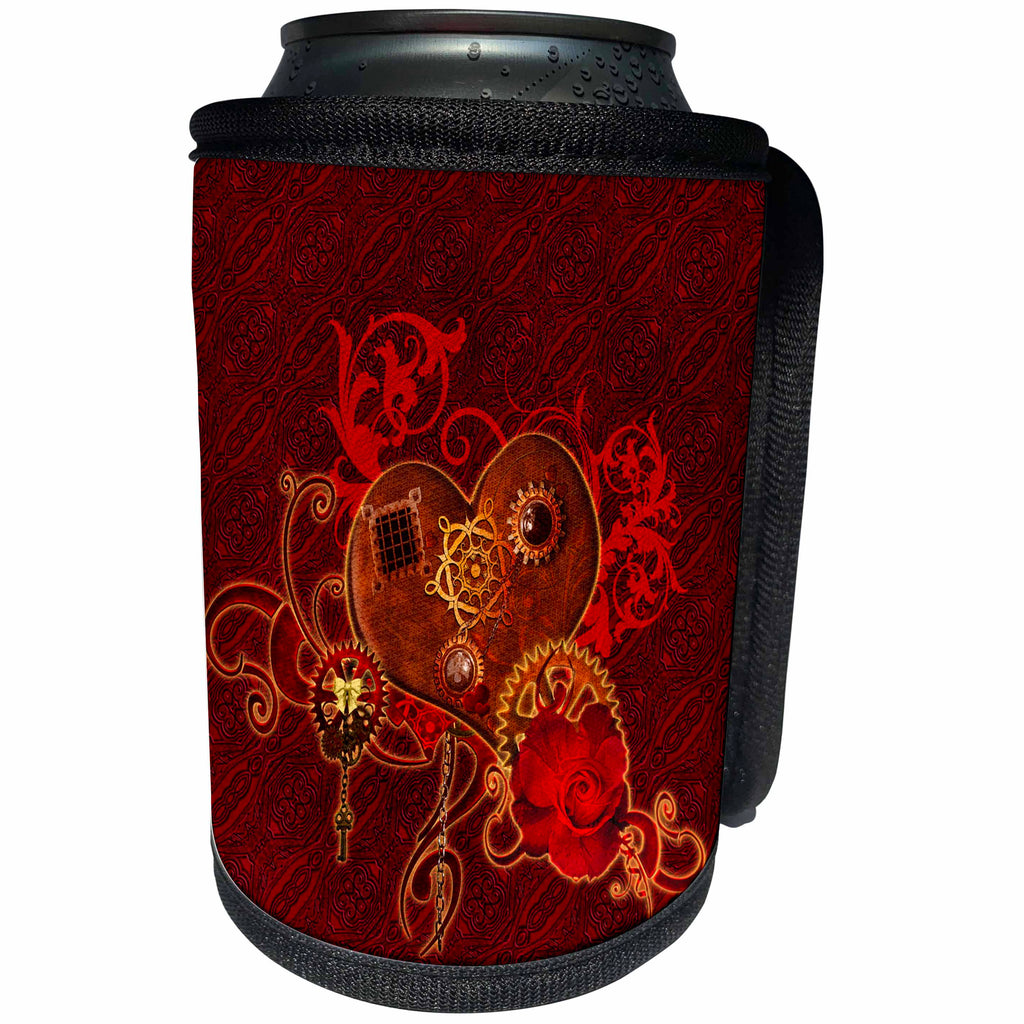 3dRose Heike Köhnen Design Holiday Valentines day - Wonderful heart with gears - Can Cooler Bottle Wrap (cc_254541)