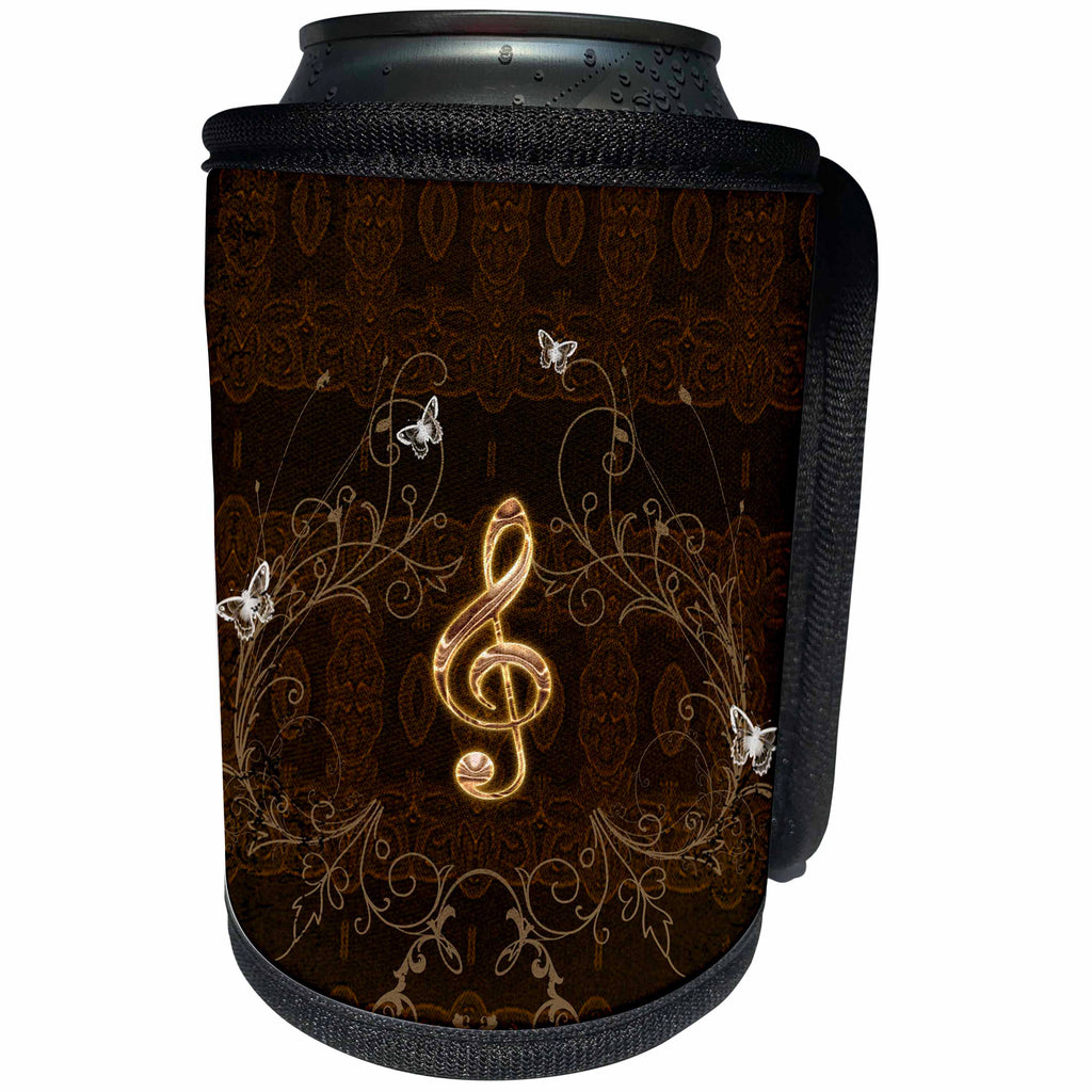 3dRose Heike Köhnen Design Music - Decorative clef with floral elements on dark background with damask - Can Cooler Bottle Wrap (cc_254548)