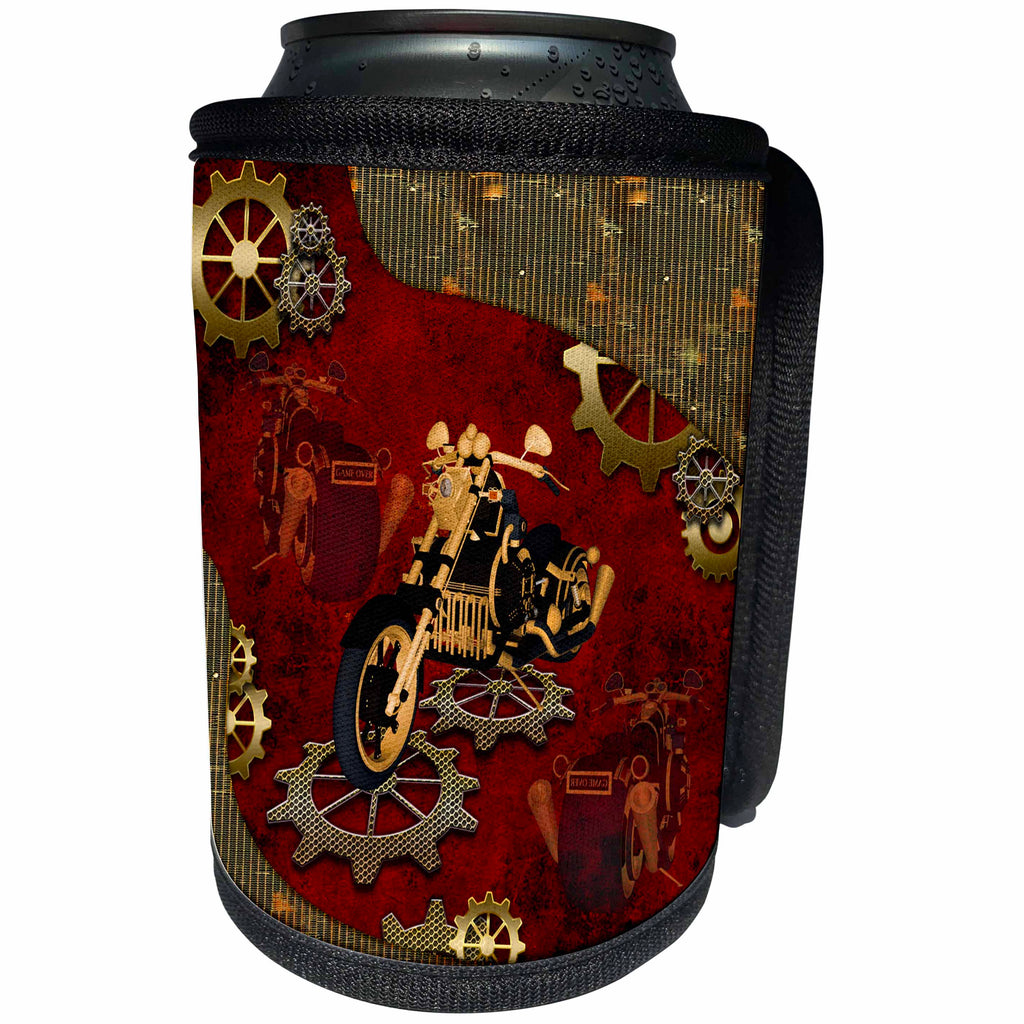 3dRose Heike Köhnen Design Steampunk - Steampunk, awesome motorcycle with gears - Can Cooler Bottle Wrap (cc_254556)