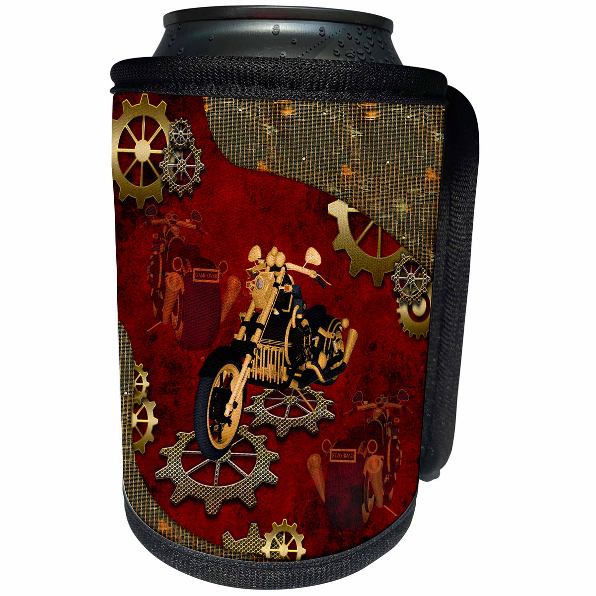 3dRose Heike Köhnen Design Steampunk - Steampunk, awesome motorcycle with gears - Can Cooler Bottle Wrap (cc_254556)