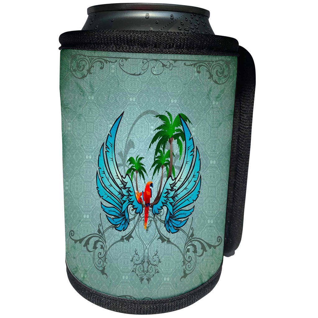 3dRose Heike Köhnen Design Nature Flowers - Cute parrot and flowers - Can Cooler Bottle Wrap (cc_254561)