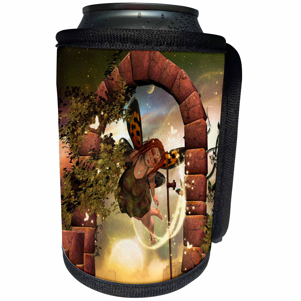 3dRose Heike Köhnen Design Fairies Fairytale - Totally in love, cute fairy flying by a gate - Can Cooler Bottle Wrap (cc_254570)