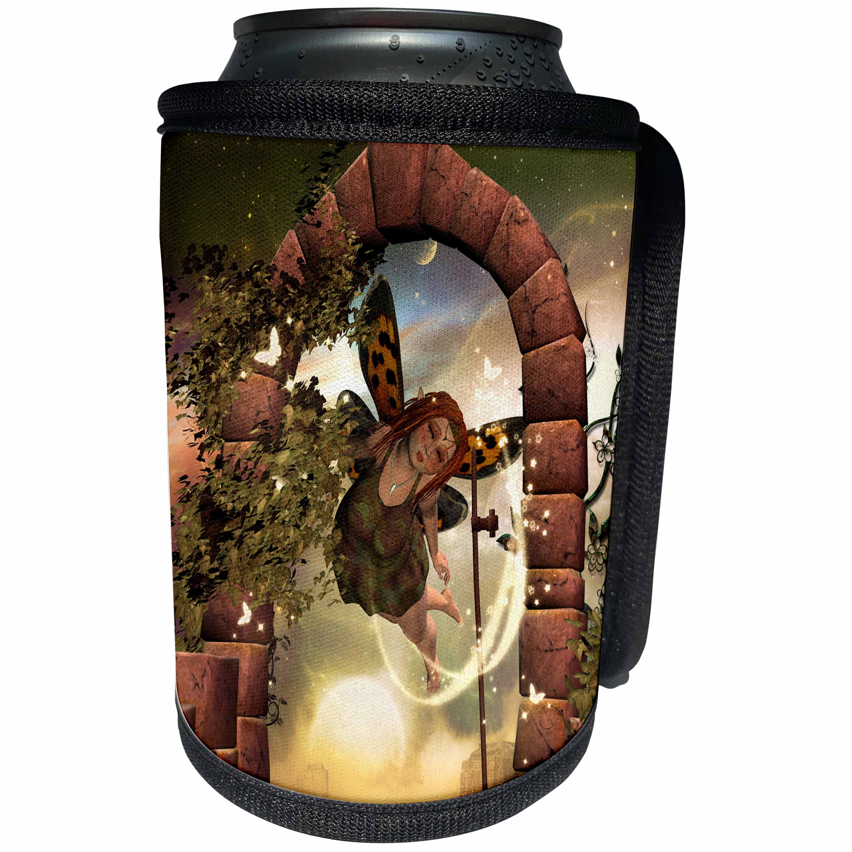 3dRose Heike Köhnen Design Fairies Fairytale - Totally in love, cute fairy flying by a gate - Can Cooler Bottle Wrap (cc_254570)
