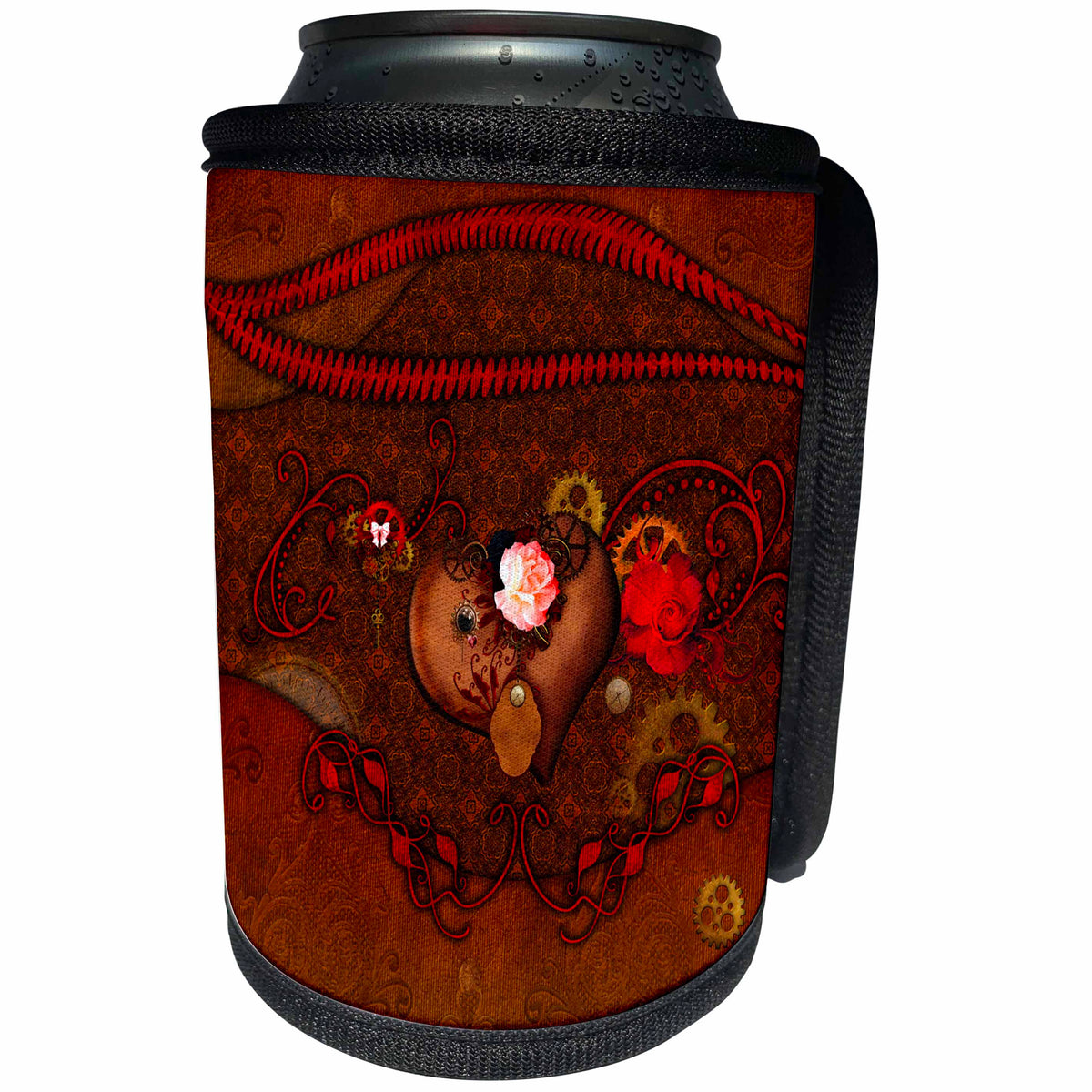 3dRose Heike Köhnen Design holidays - Wonderful valentines steampunk heart with clocks and gears - Can Cooler Bottle Wrap (cc_254571)