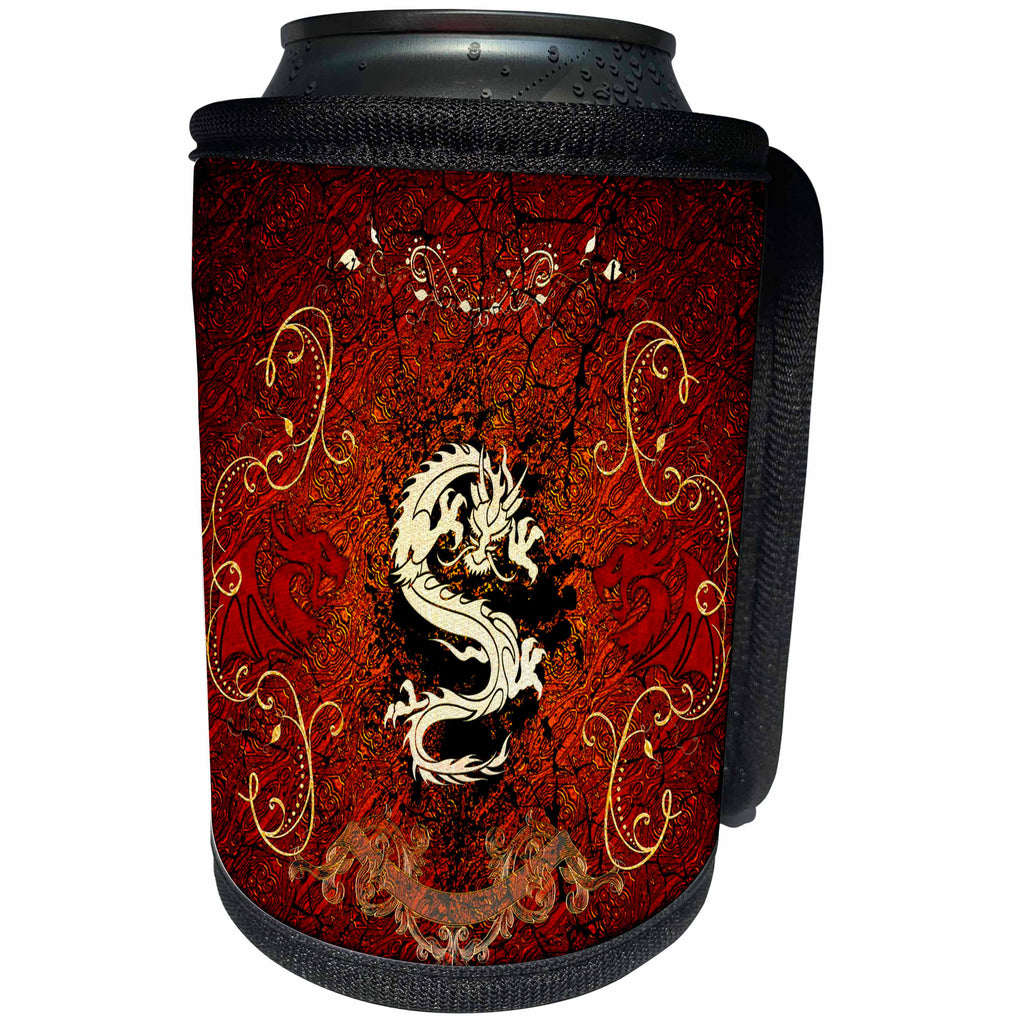 3dRose Heike Köhnen Design Fantasy - Chinese dragon with floral elements vintage - Can Cooler Bottle Wrap (cc_254572)