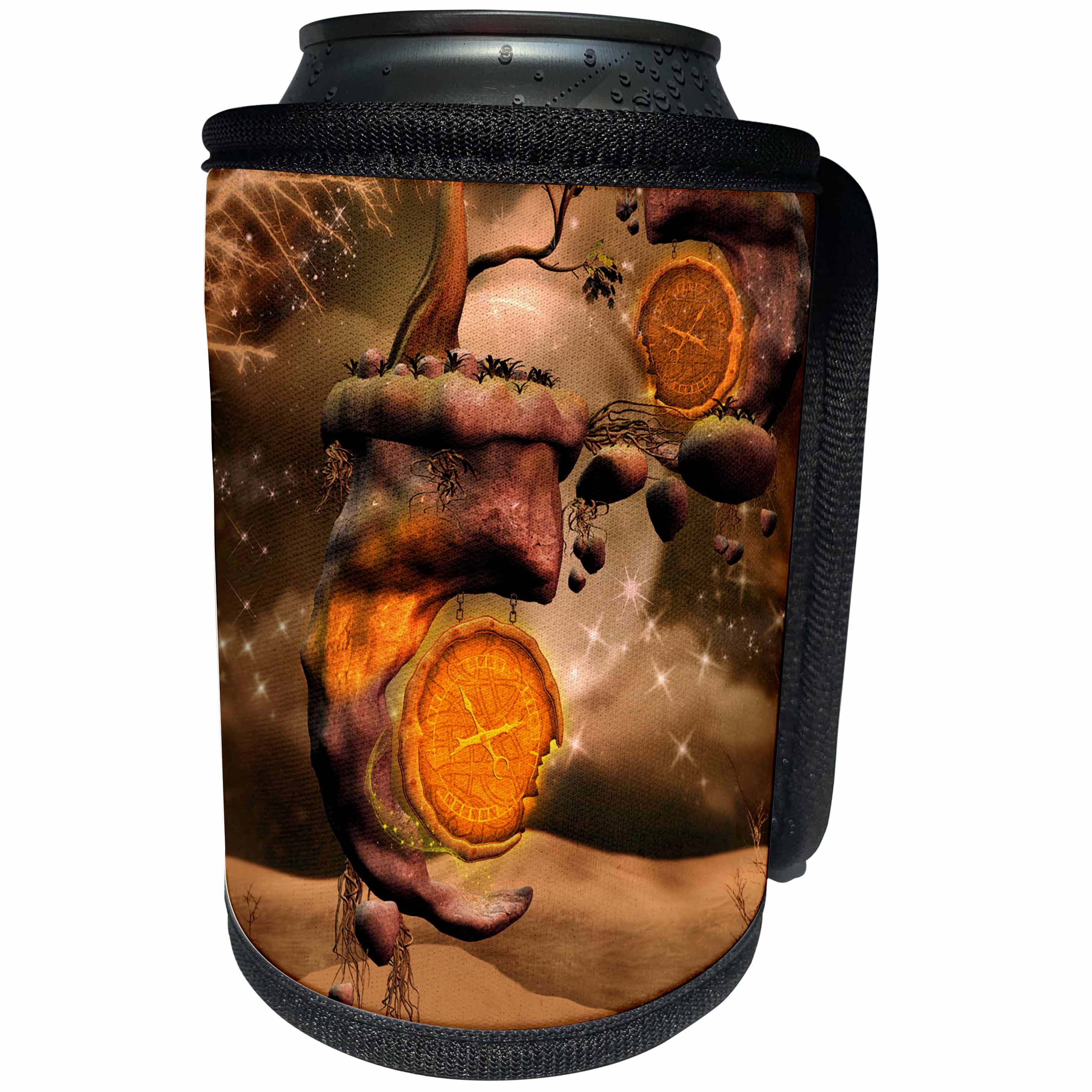 3dRose Heike Köhnen Design Fantasy - Fantasy world with flying rocks with clocks - Can Cooler Bottle Wrap (cc_254577)