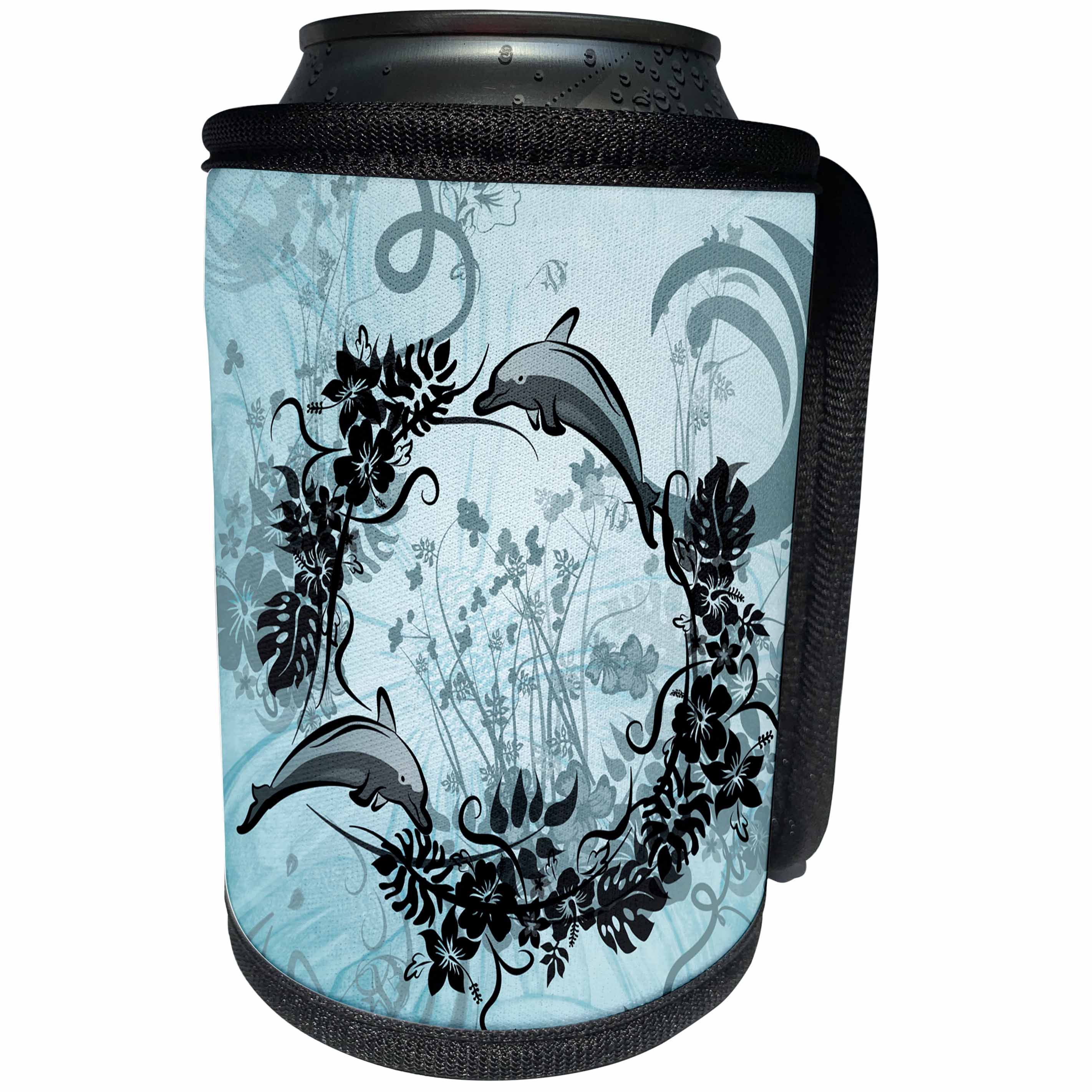 3dRose Heike Köhnen Design Sea Life - Cute dolphins with flowers - Can Cooler Bottle Wrap (cc_254579)