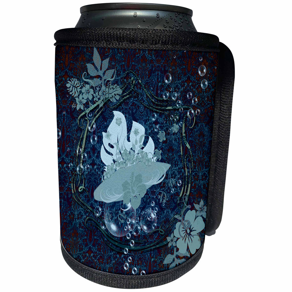 3dRose Heike Köhnen Design Sport - Sport surfboard with flowers in blue colors - Can Cooler Bottle Wrap (cc_254580)
