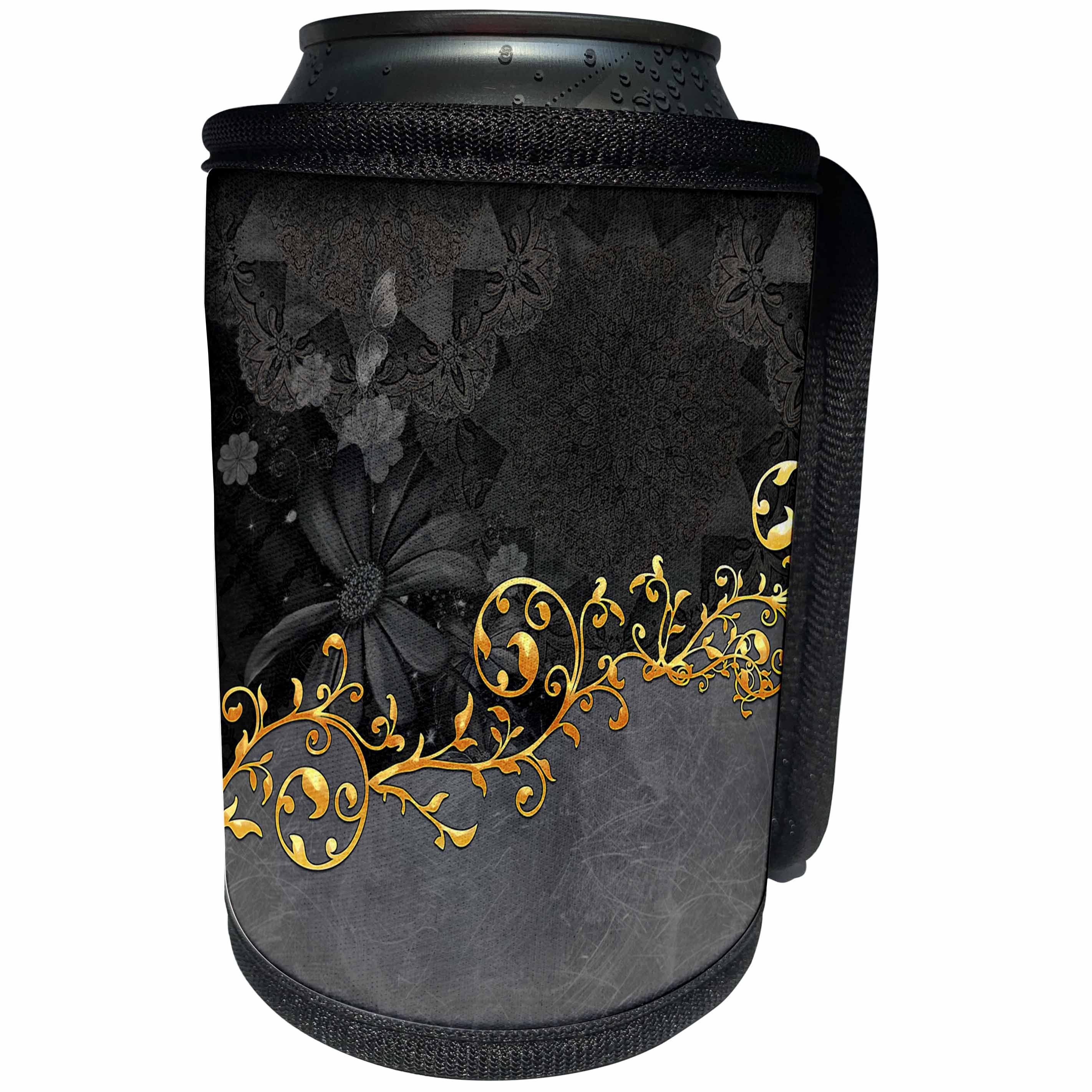 3dRose Heike Köhnen Design Vintage - Wonderful floral design in grey and gold - Can Cooler Bottle Wrap (cc_254587)