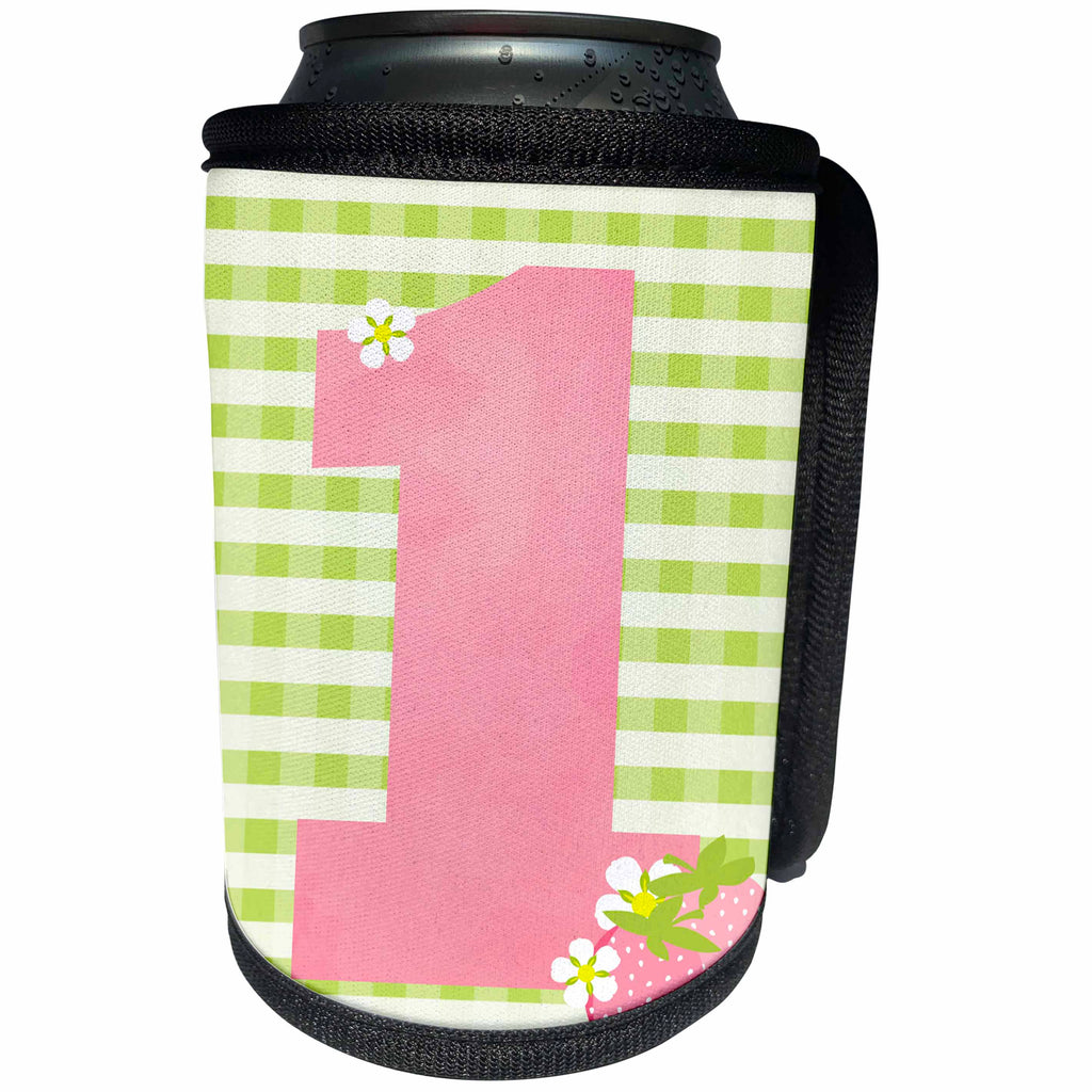 3dRose Janna Salak Designs Kids Stuff - First Birthday Strawberry - Can Cooler Bottle Wrap (cc_254591)