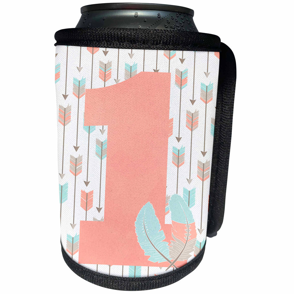 3dRose Janna Salak Designs Kids Stuff - First Birthday Tribal Arrows - Can Cooler Bottle Wrap (cc_254592)