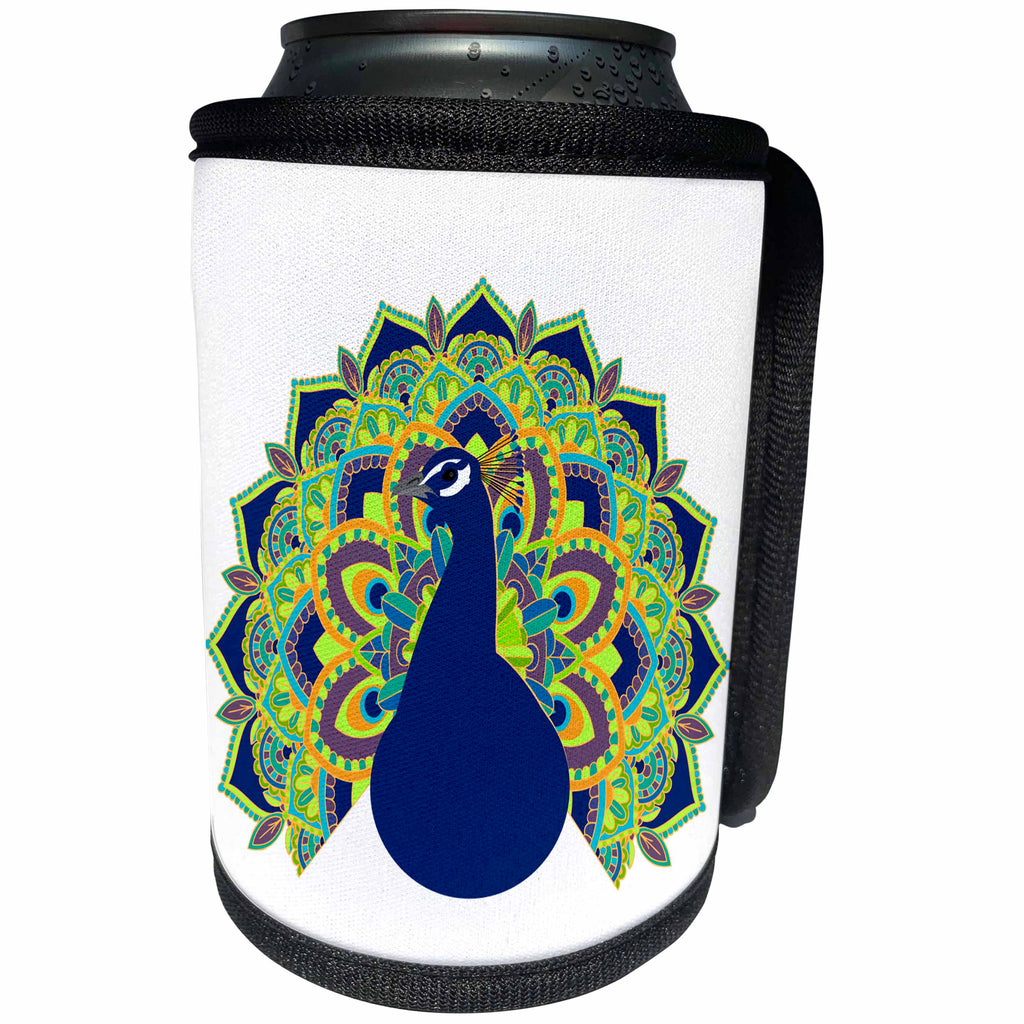 3dRose Janna Salak Designs Mandala Animals - Mandala Peacock - Can Cooler Bottle Wrap (cc_254593)