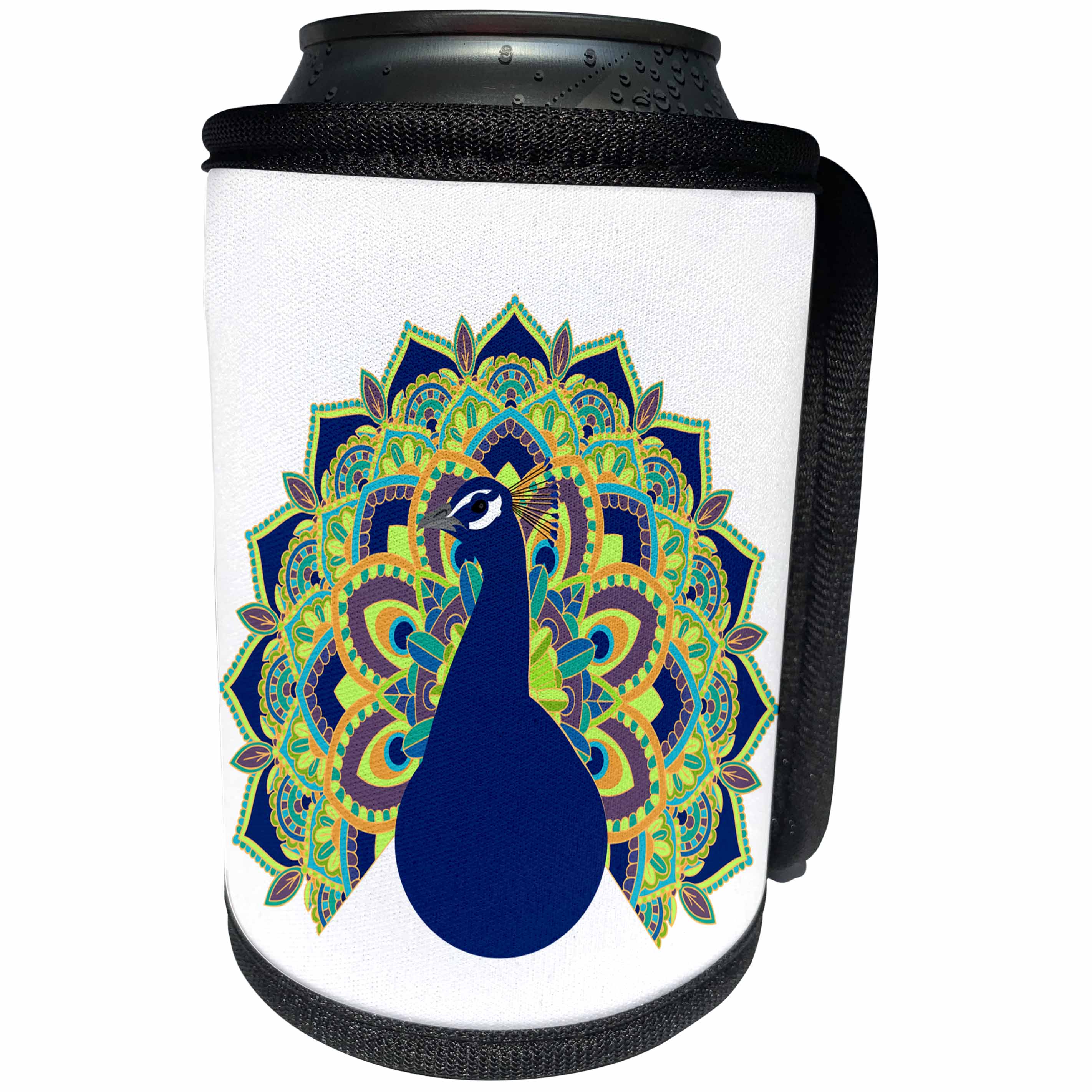 3dRose Janna Salak Designs Mandala Animals - Mandala Peacock - Can Cooler Bottle Wrap (cc_254593)