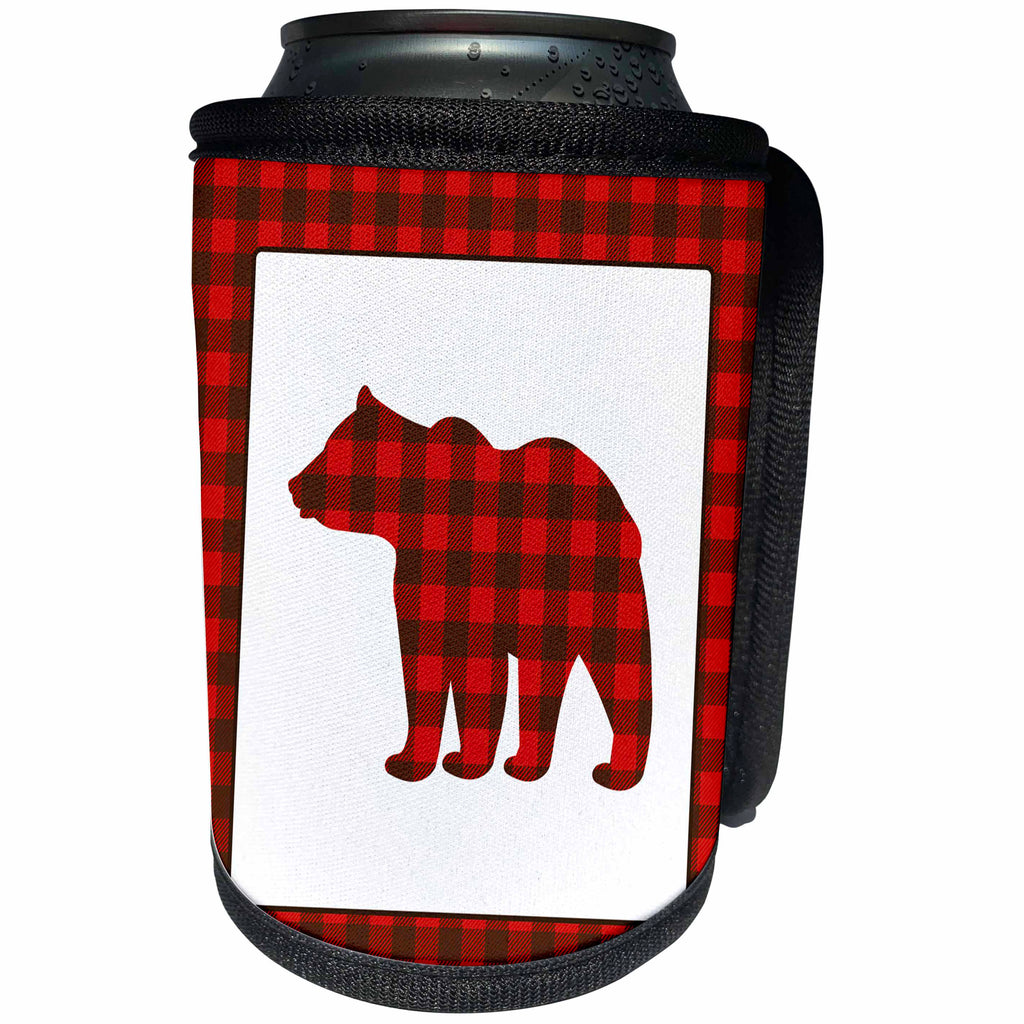 3dRose Janna Salak Designs Woodland Creatures - Buffalo Plaid Bear - Can Cooler Bottle Wrap (cc_254595)