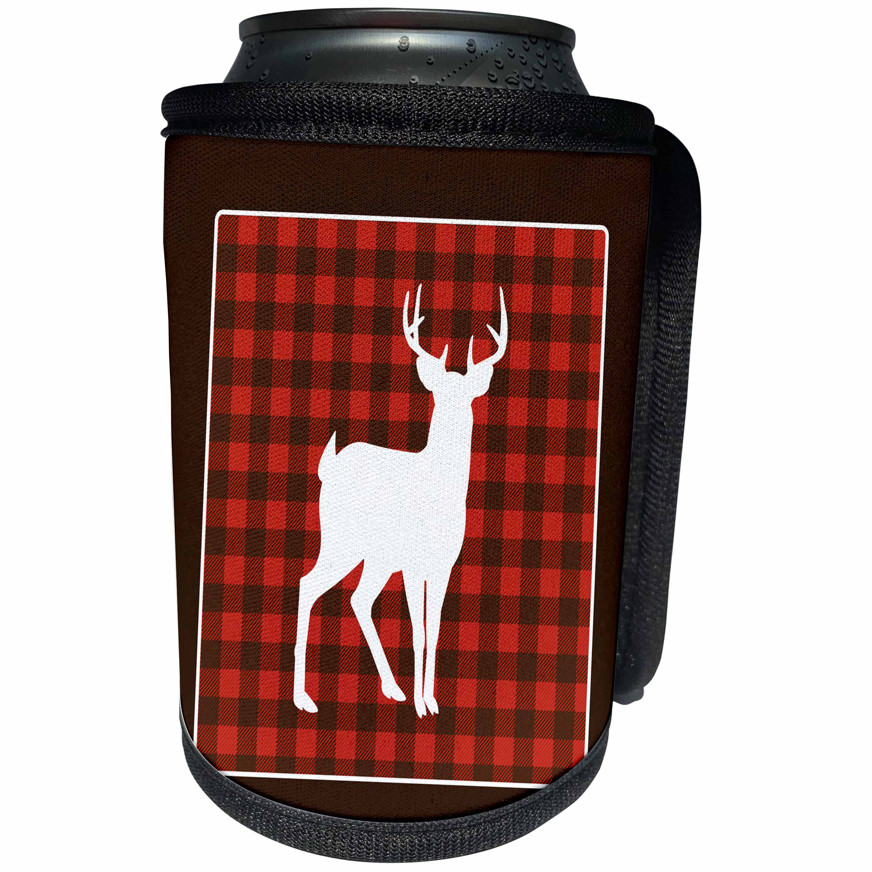 3dRose Janna Salak Designs Woodland Creatures - Buffalo Plaid Buck - Can Cooler Bottle Wrap (cc_254596)