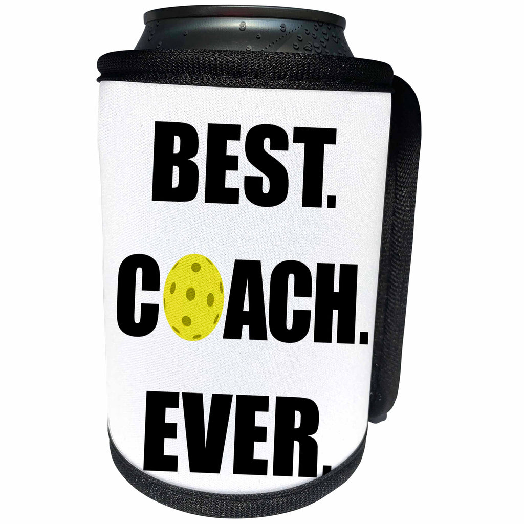 3dRose Janna Salak Designs Sports - Best Coach Ever Pickleball - Can Cooler Bottle Wrap (cc_254599)