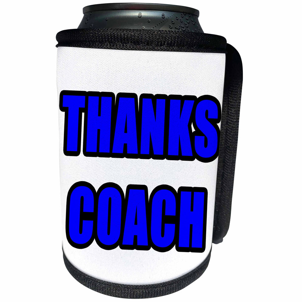 3dRose EvaDane - Quotes - Thanks Coach Blue - Can Cooler Bottle Wrap (cc_254612)