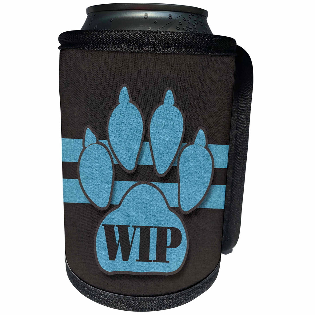 3dRose Doreen Erhardt Social Media - WIP Work In Progress Acronym in a Blue Dog Paw for Pet Lovers - Can Cooler Bottle Wrap (cc_254748)