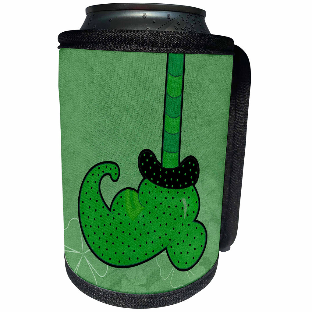 3dRose Doreen Erhardt St. Patricks Day - Cute Curled Bootie for St. Patricks Day with Green Clovers - Can Cooler Bottle Wrap (cc_254750)