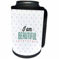 3dRose Doreen Erhardt Inspirational - I Am Beautiful Inspirational Word Art on Soft Green Polk Dots - Can Cooler Bottle Wrap (cc_254753)