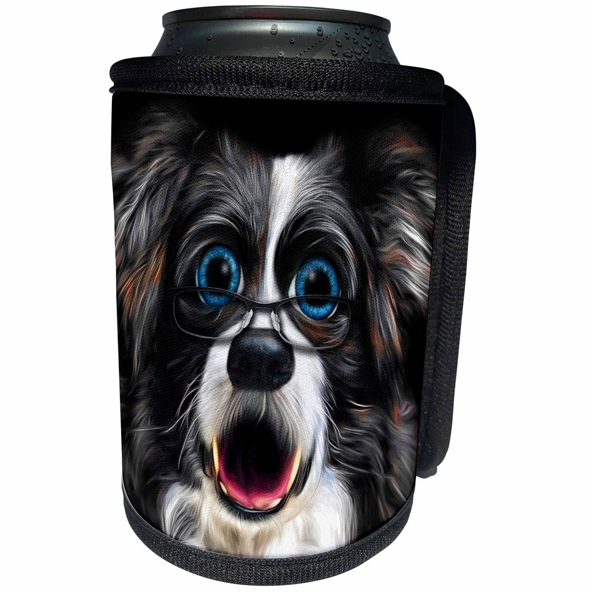 3dRose Doreen Erhardt Dogs - Funny Gray Haired Old Dog with Reading Glasses Painted and Morphed - Can Cooler Bottle Wrap (cc_254755)