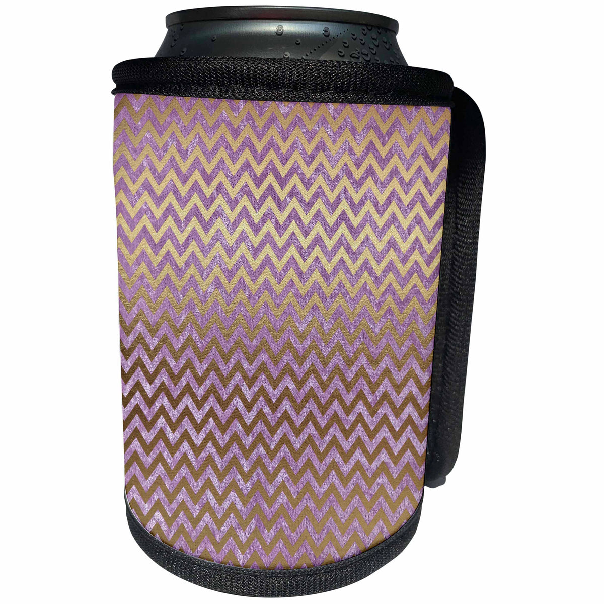 3dRose Anne Marie Baugh - Patterns - Purple and Gold Velvet Effect Chevron Stripes - Can Cooler Bottle Wrap (cc_254787)