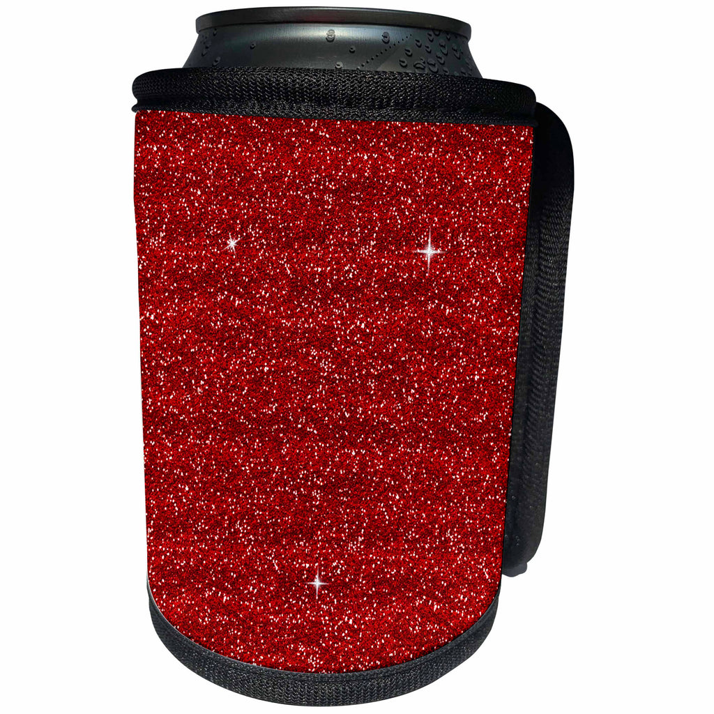 3dRose Anne Marie Baugh - Glitter - Red Faux Printed Glitter - Can Cooler Bottle Wrap (cc_254793)