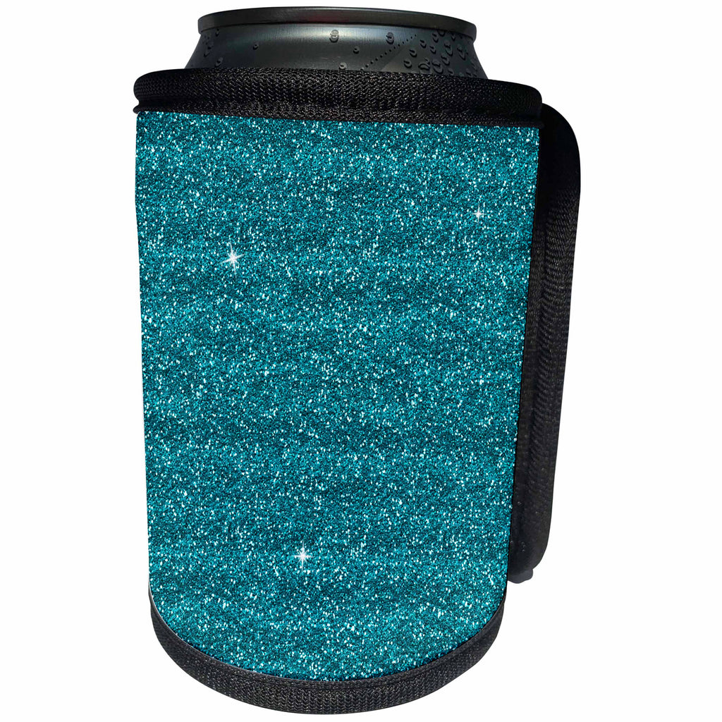 3dRose Anne Marie Baugh - Glitter - Aqua Faux Printed Glitter - Can Cooler Bottle Wrap (cc_254795)