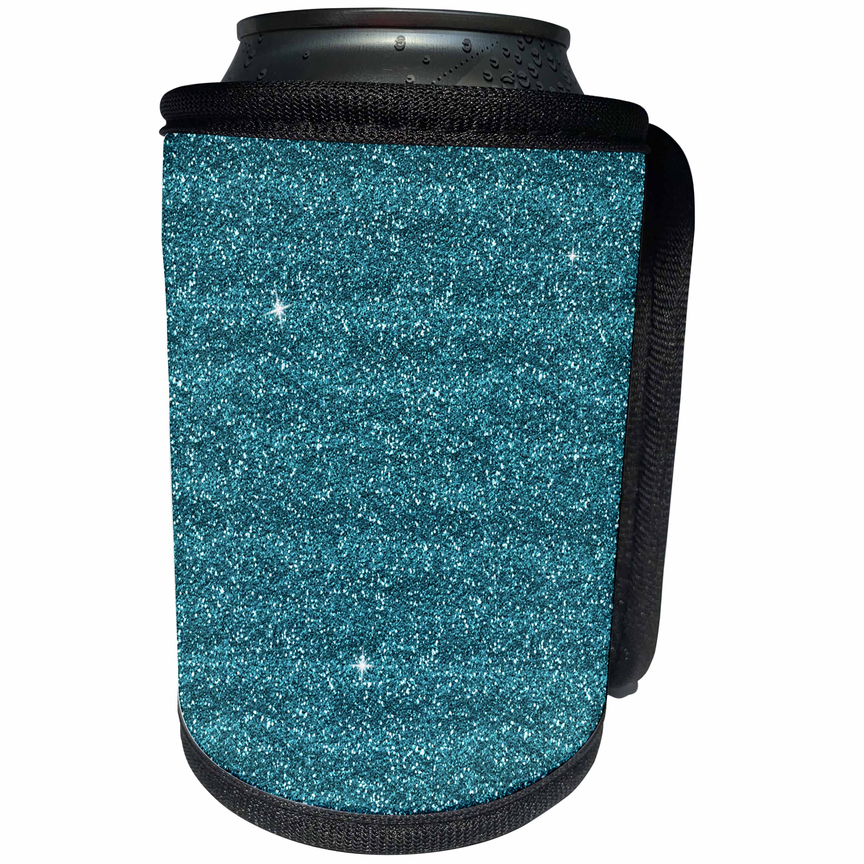 3dRose Anne Marie Baugh - Glitter - Aqua Faux Printed Glitter - Can Cooler Bottle Wrap (cc_254795)