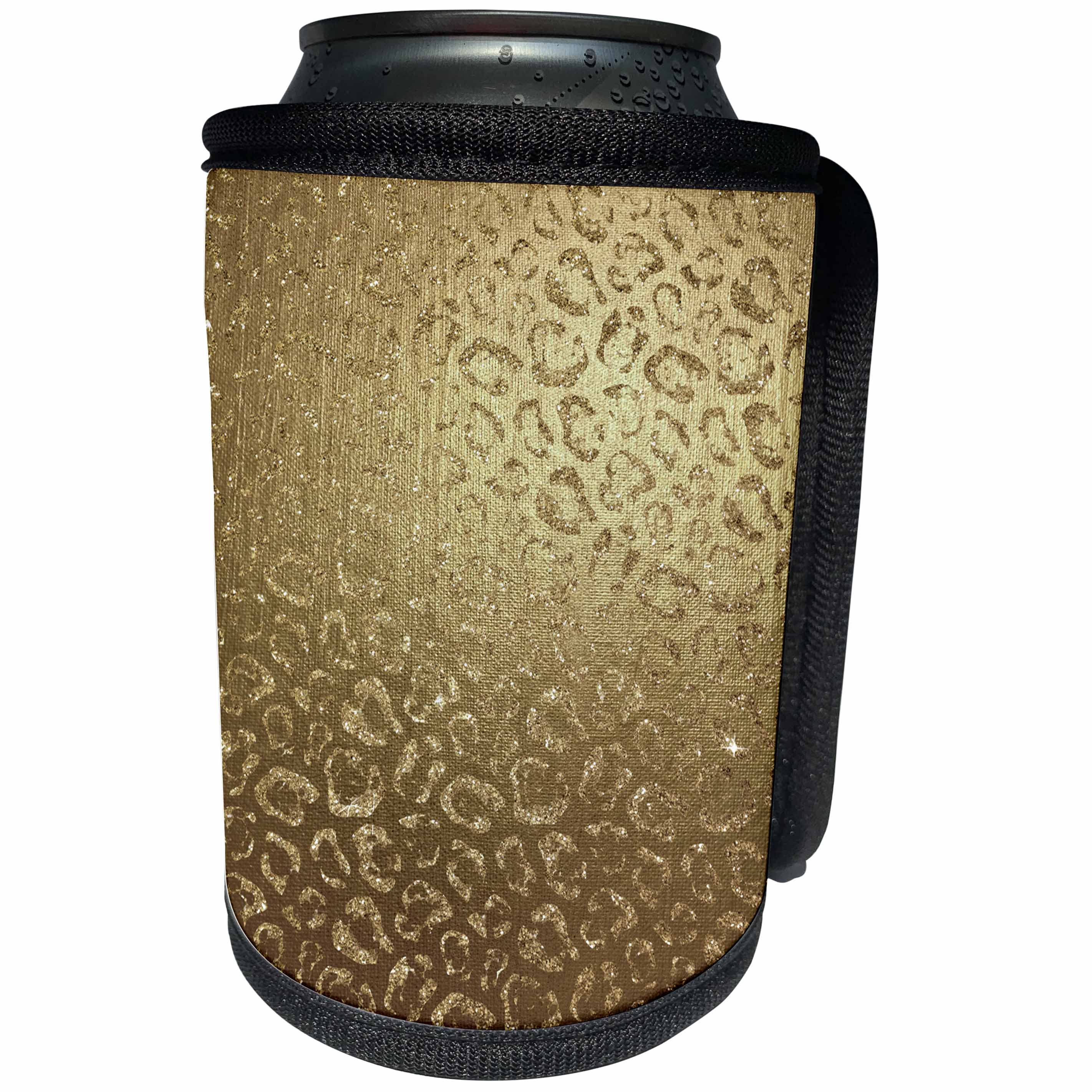 3dRose Anne Marie Baugh - Shades Of Gold - Glam Faux Gold On Gold Leopard Print - Can Cooler Bottle Wrap (cc_254799)