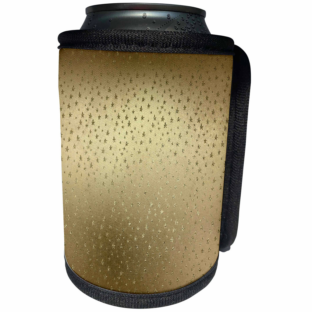 3dRose Anne Marie Baugh - Shades Of Gold - Faux Gold On Gold Stars Pattern - Can Cooler Bottle Wrap (cc_254801)