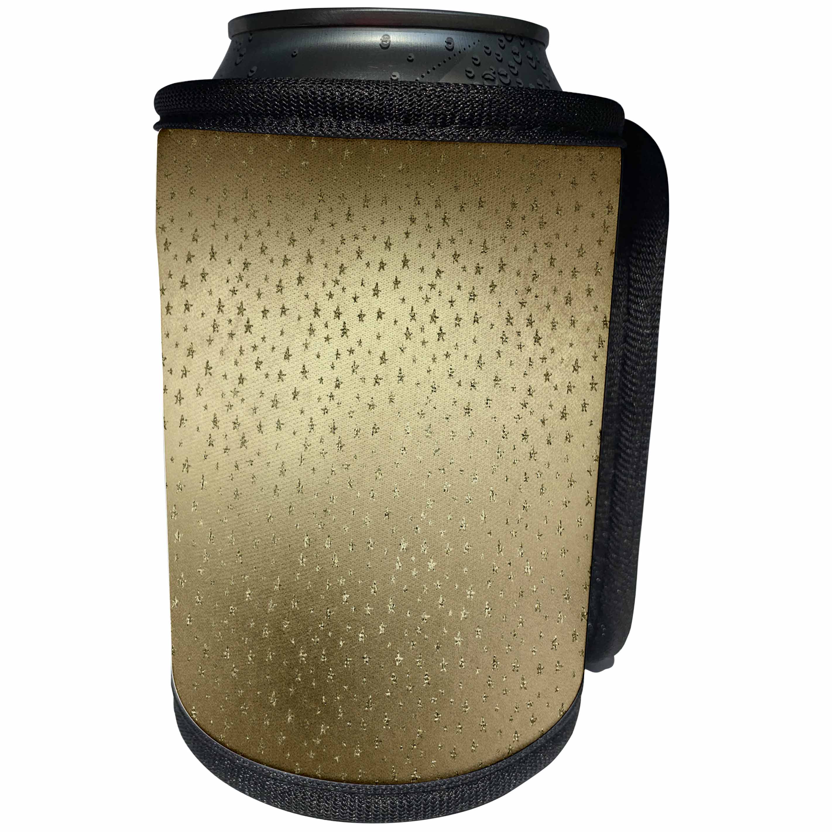 3dRose Anne Marie Baugh - Shades Of Gold - Faux Gold On Gold Stars Pattern - Can Cooler Bottle Wrap (cc_254801)