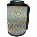 3dRose Anne Marie Baugh - Patterns - Pretty Faux Foil Blue and Gold Damask - Can Cooler Bottle Wrap (cc_254802)