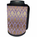 3dRose Anne Marie Baugh - Patterns - Pretty Faux Foil Purple and Gold Damask - Can Cooler Bottle Wrap (cc_254803)