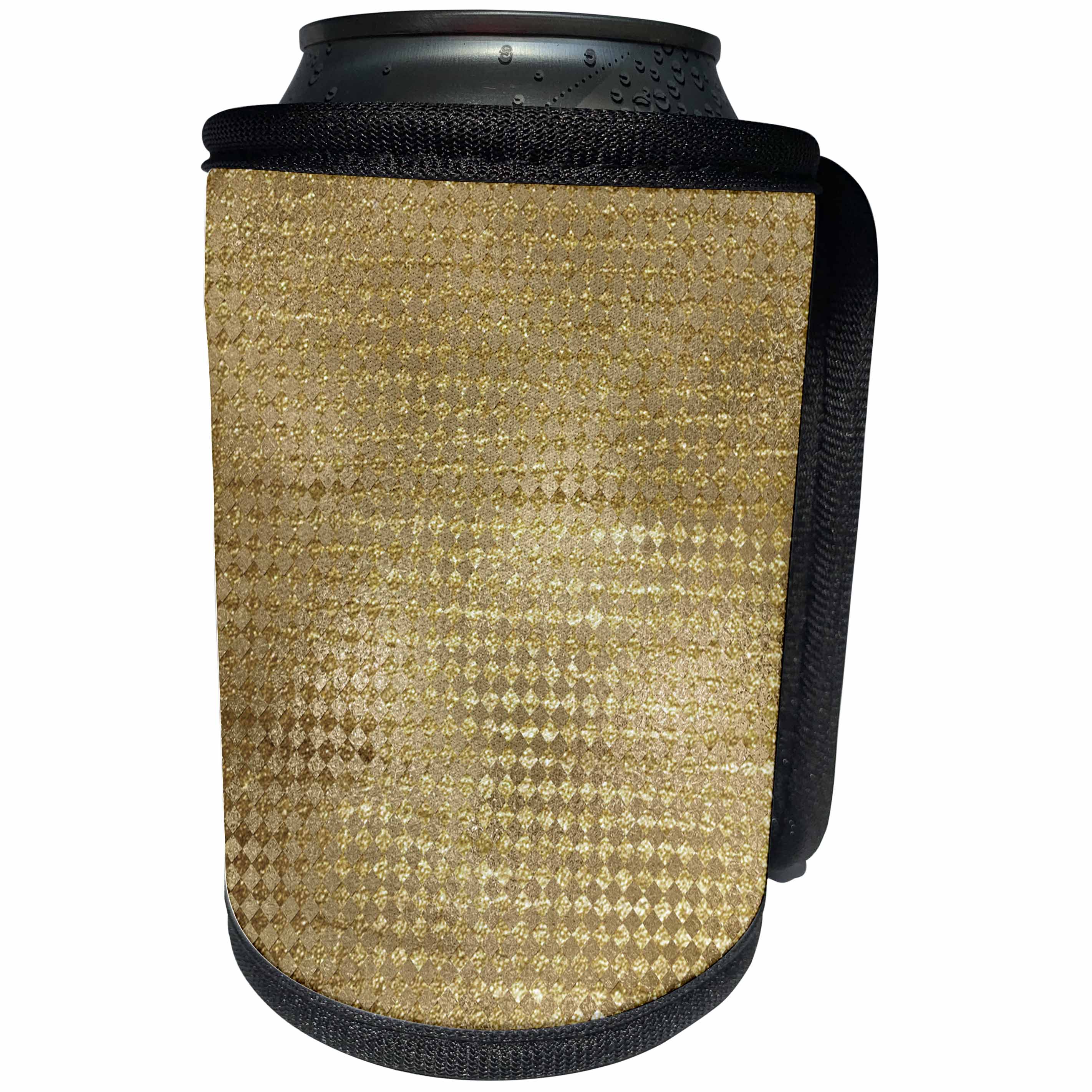 3dRose Anne Marie Baugh - Shades Of Gold - Pretty Faux Foil Gold On Gold Diamond Pattern - Can Cooler Bottle Wrap (cc_254809)