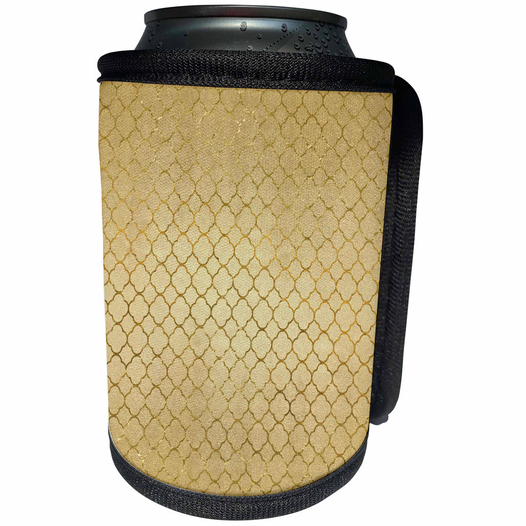 3dRose Anne Marie Baugh - Shades Of Gold - Pretty Gold On Gold Faux Foil Quatre Pattern - Can Cooler Bottle Wrap (cc_254811)
