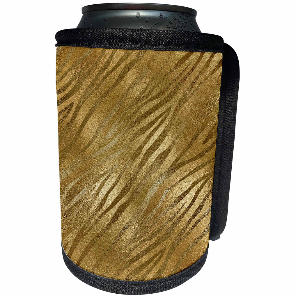 3dRose Anne Marie Baugh - Shades Of Gold - Pretty Gold On Gold Faux Foil Zebra Print Pattern - Can Cooler Bottle Wrap (cc_254813)