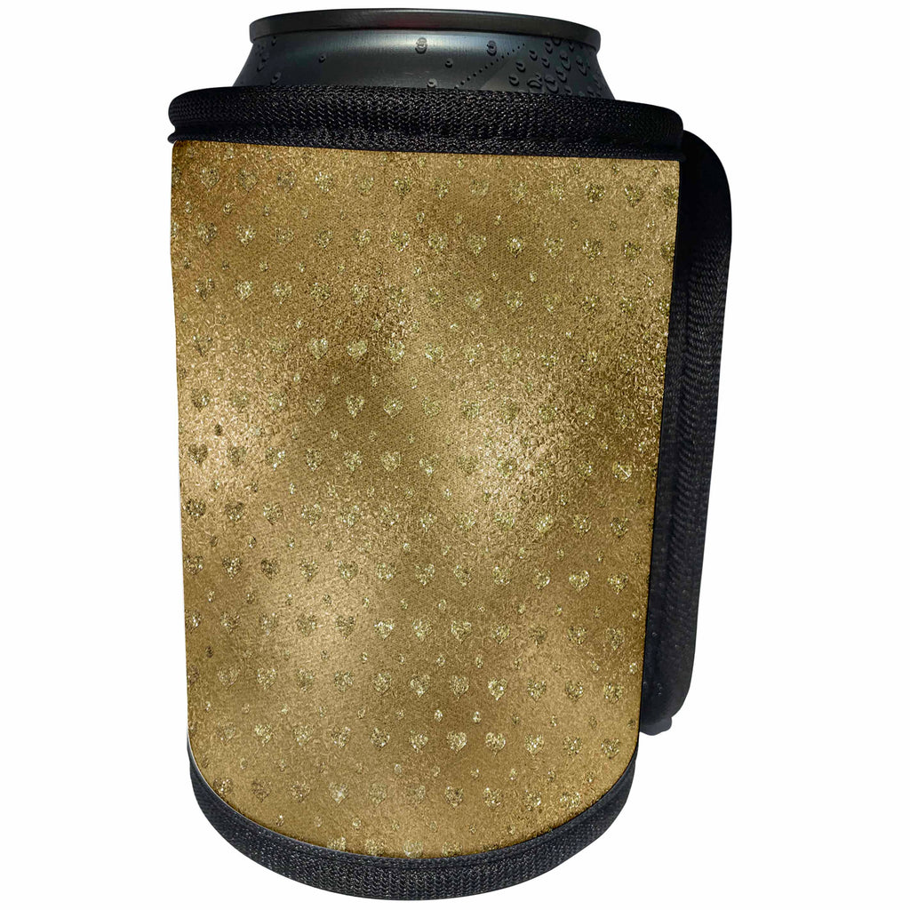 3dRose Anne Marie Baugh - Shades Of Gold - Pretty Gold On Gold Faux Foil Heart Pattern - Can Cooler Bottle Wrap (cc_254816)