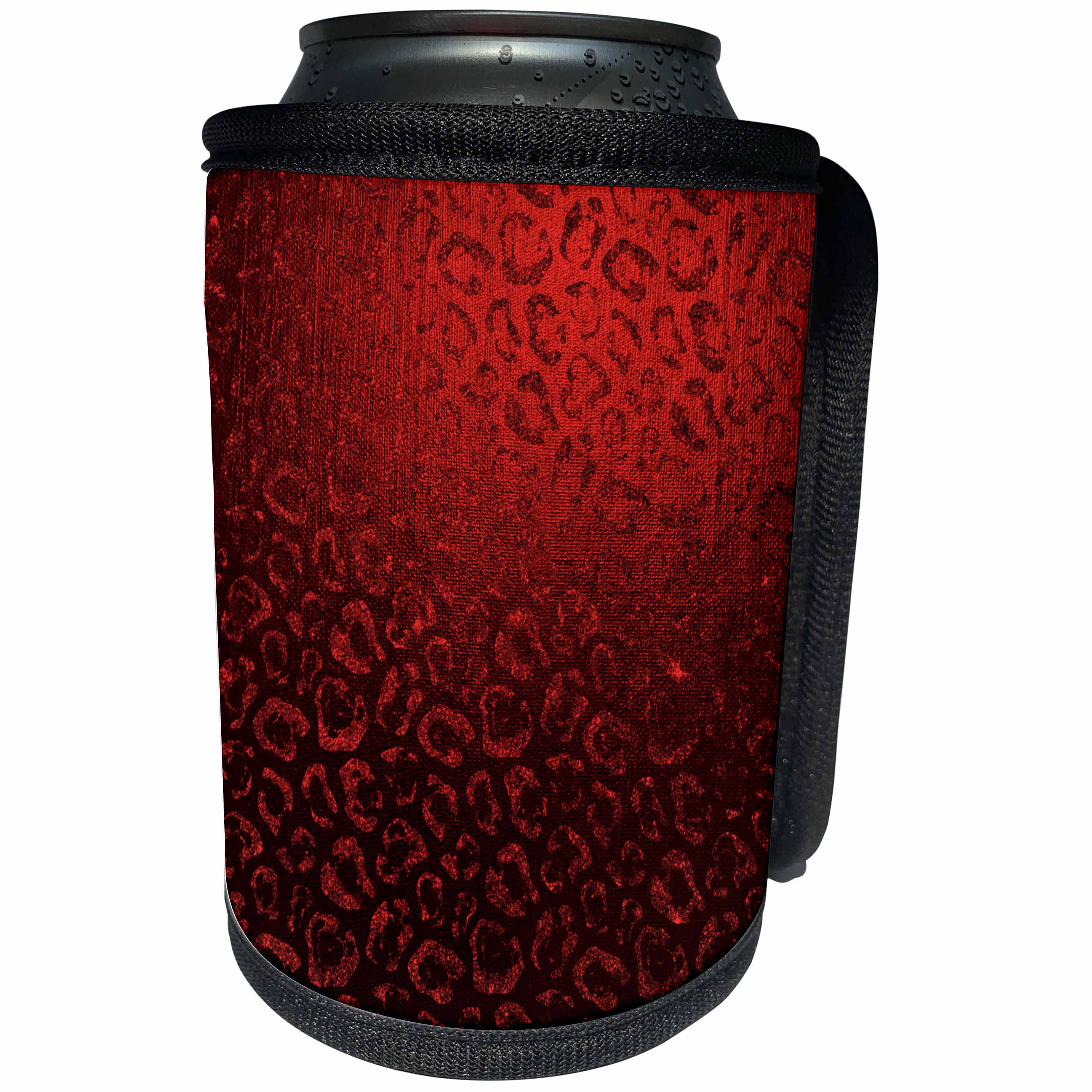 3dRose Anne Marie Baugh - Foil Patterns - Pretty Red On Red Faux Foil Leopard Print Pattern - Can Cooler Bottle Wrap (cc_254818)
