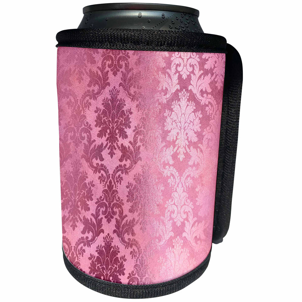 3dRose Anne Marie Baugh - Foil Patterns - Pretty Pink On Pink Faux Foil Damask Print Pattern - Can Cooler Bottle Wrap (cc_254821)