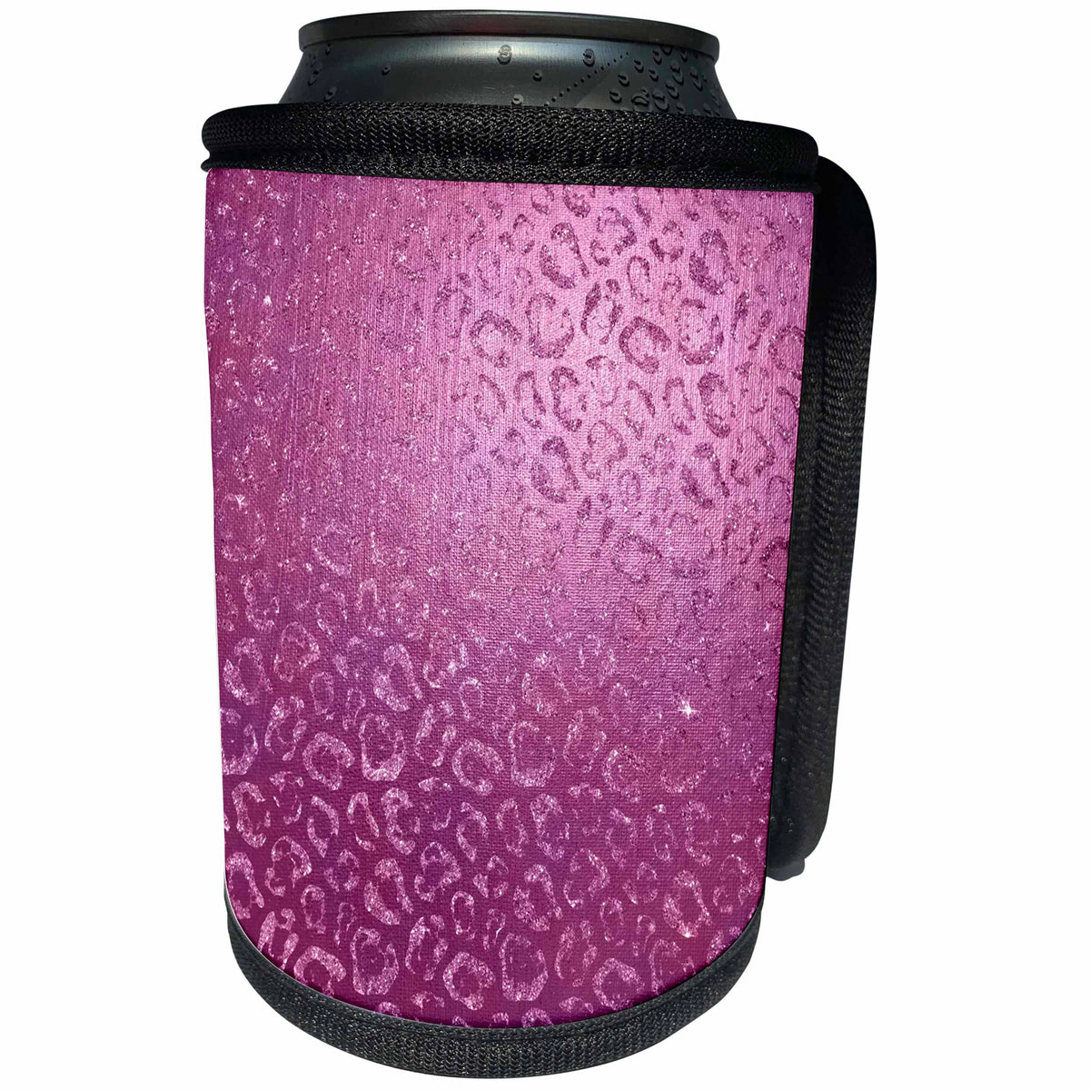 3dRose Anne Marie Baugh - Foil Patterns - Pretty Pink on Pink Faux Foil Leopard Print Pattern - Can Cooler Bottle Wrap (cc_254826)
